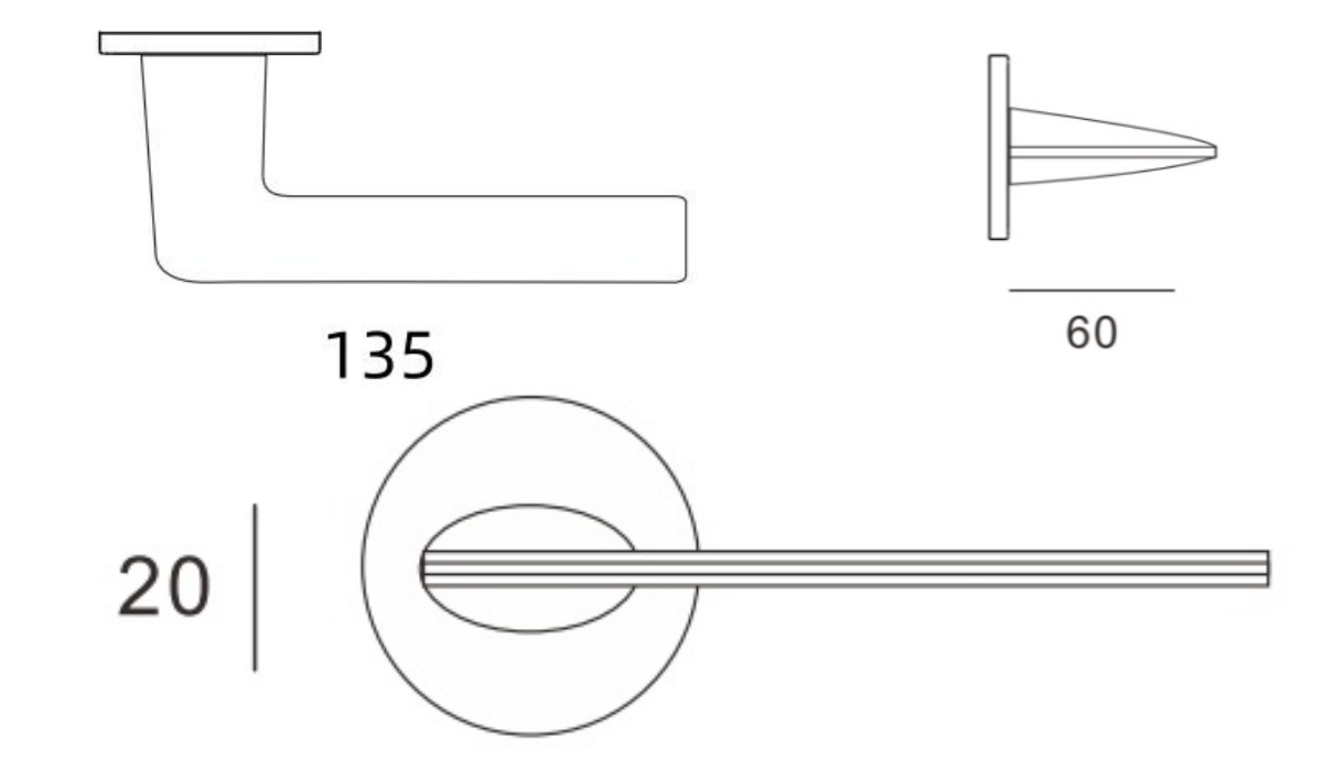 Dibujo lineal de manija de puerta de madera negra mate de IISDOO